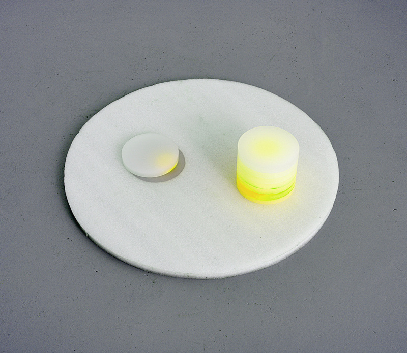 Installation with fluorescent objects 